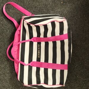 Vintage Victoria's Secret Bag Striped with Pink Shoulder Strap Gym Weekender